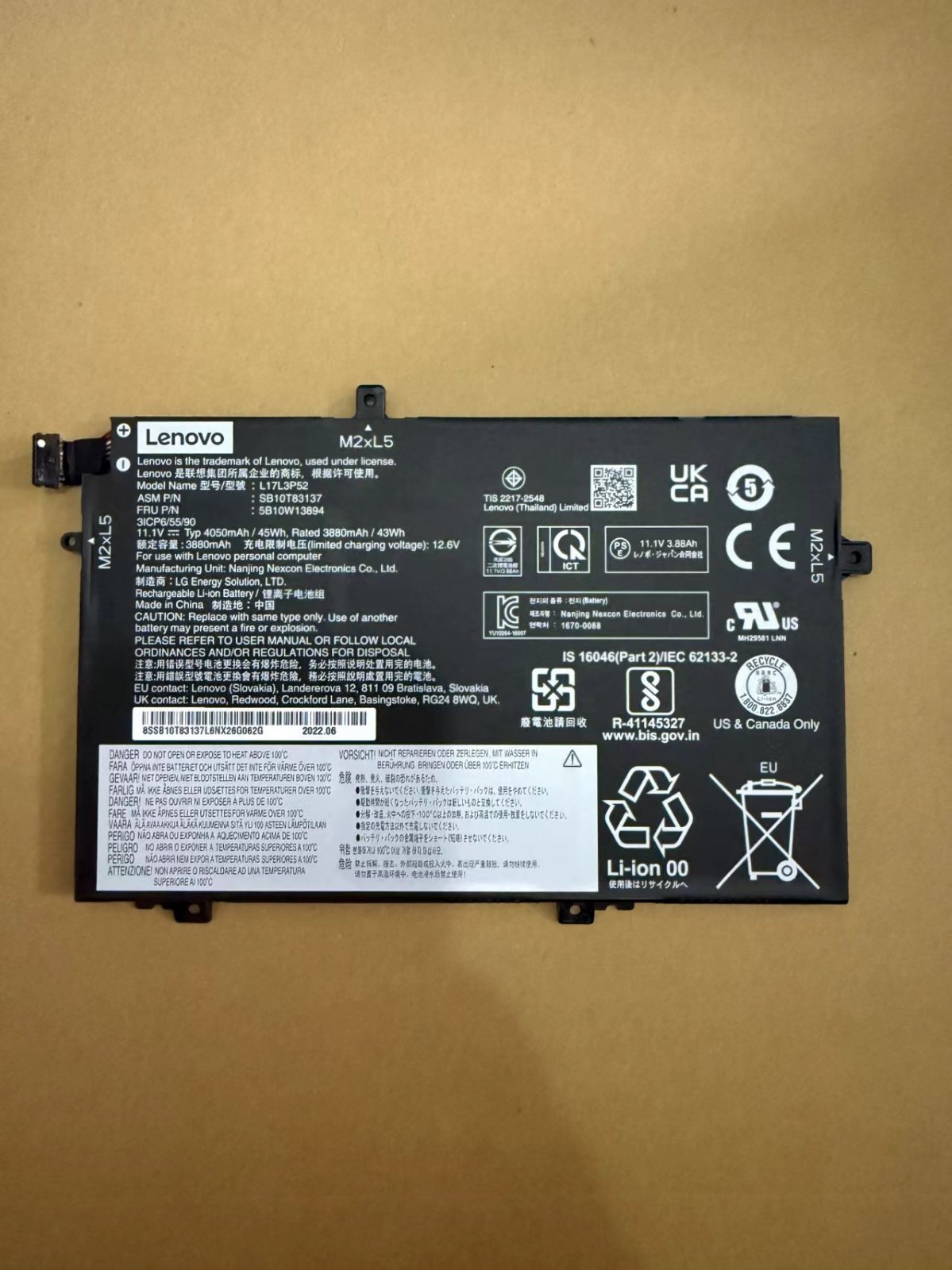 Genuine L17L3P52 01AV463 Battery for Lenovo ThinkPad L490 L480 L580 L14 L15 45WH