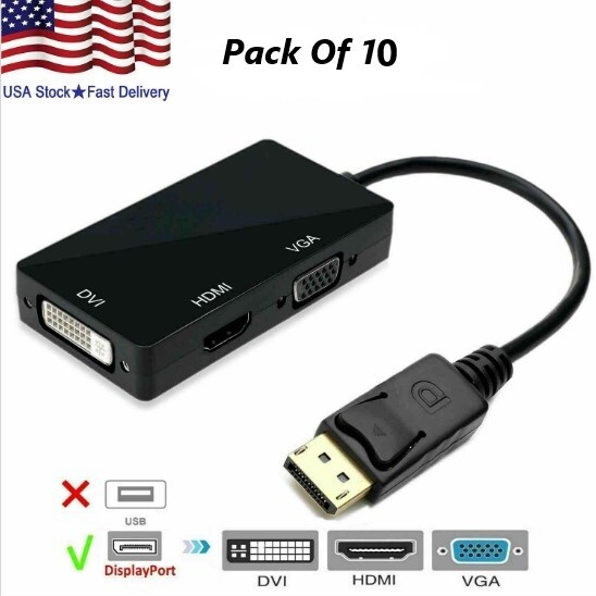 10X 3in1 Displayport DP Male To HDMI/DVI/VGA Female Adapter Converter Cbl 1080P