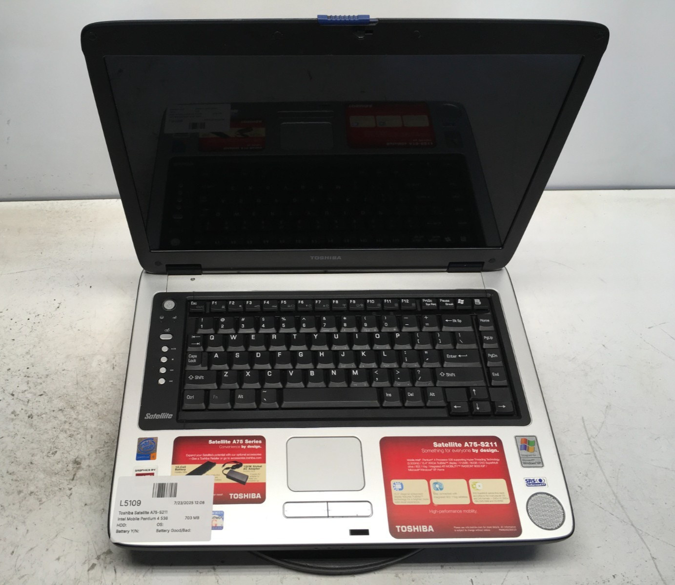 Toshiba Satellite A75-S211 Intel Mobile Pentium 4 538 3.2GHz 703 MB NO HDD