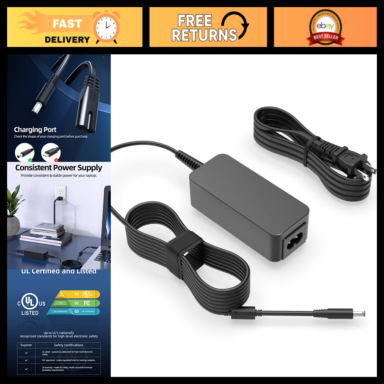 45W Laptop AC Charger Adapter for Dell Inspiron 3583 3580 3593 5591 Power Supply