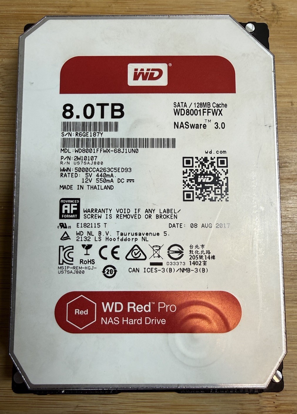 Western Digital WD Red Pro WD8001FFWX 8TB 3.5" SATA HDD 7200RPM 128MB NAS