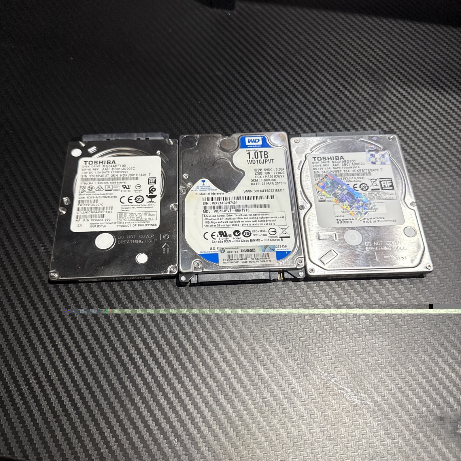Lot of 3 1TB Samsung WD Toshiba SATA 2.5" HDD Hard Drives - Wiped and Tested