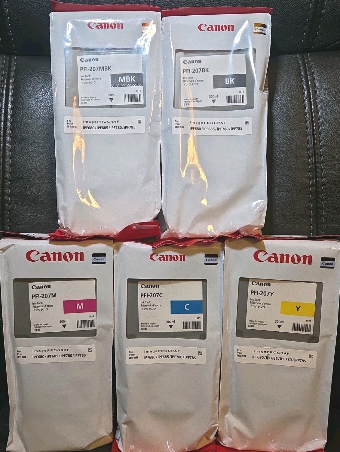 5pk Original Canon Ink Cartridge For iPF680,685,780,&785 - iPFI-207BK,Y,M,C,&MBK