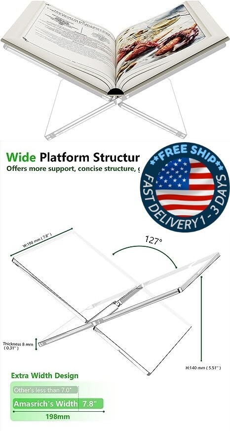 Soporte de acrílico para libros para lectura, soporte para revistas con pantalla