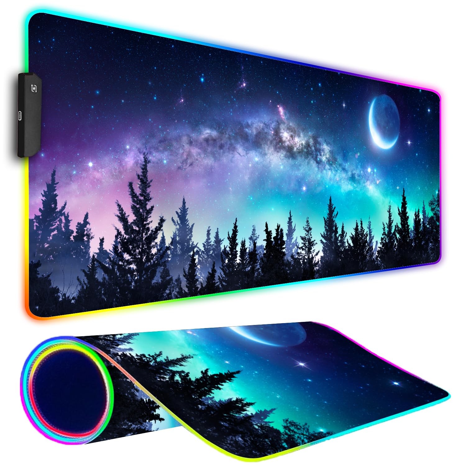 Armanza RGB Gaming Mouse Pad, Large 31.5L x 11.8W inches, 04 Moon Starry Sky