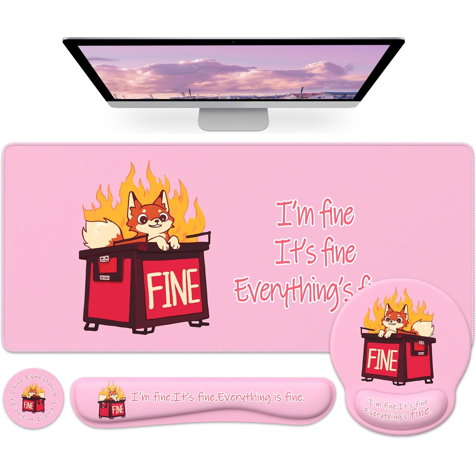 Funny Mouse Pad with Wrist Rest, Ergonomic Mouse Pad with Wrist Support, 4-in...