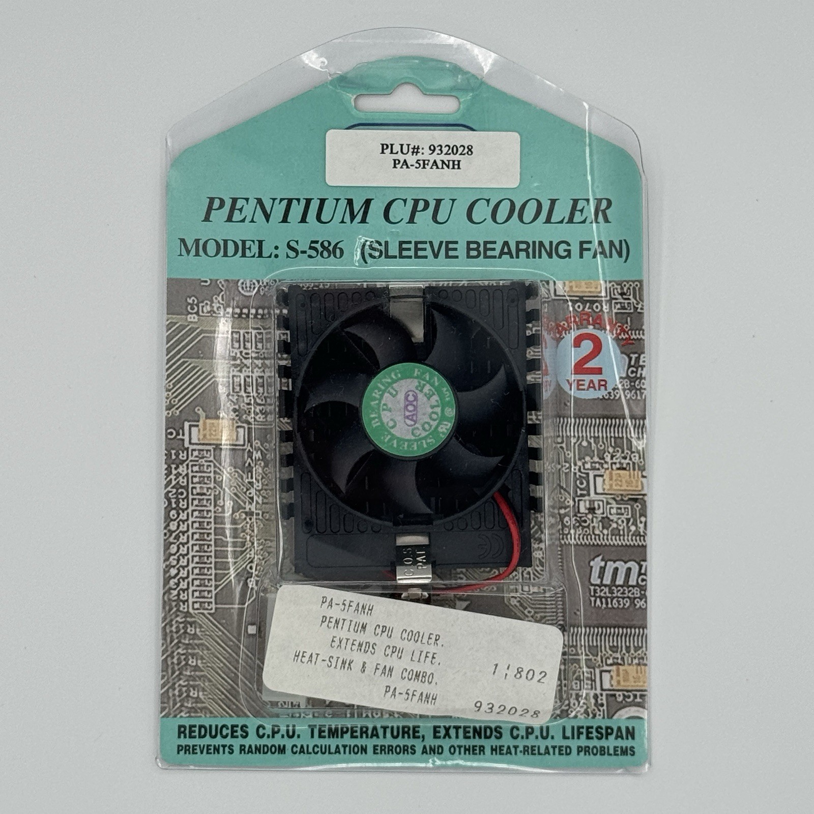 NOS AOC S-586 Intel Pentium CPU Cooling Fan, 4pin Molex Powered Processor Cooler