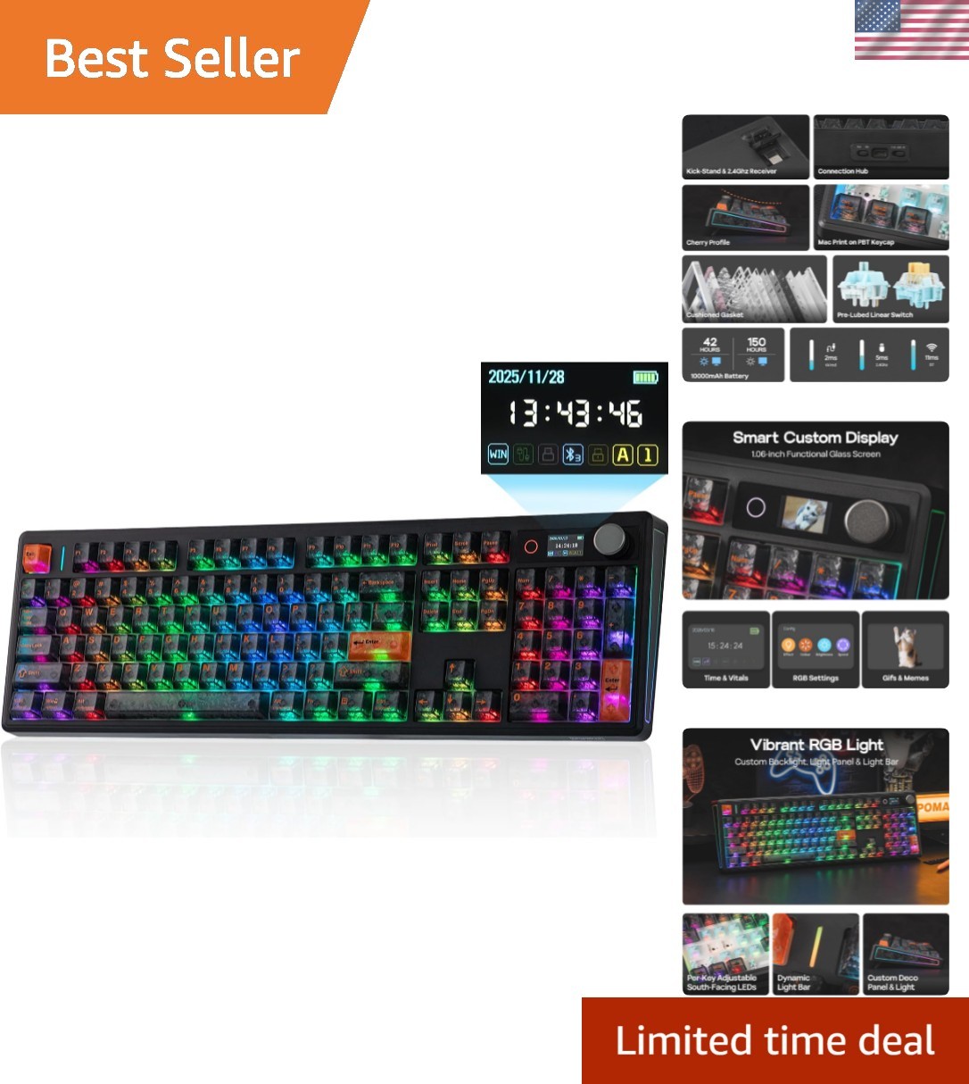 TH108 V2 PRO Full-Sized Mechanical Keyboard: Sleek Design & Multi-Device Support
