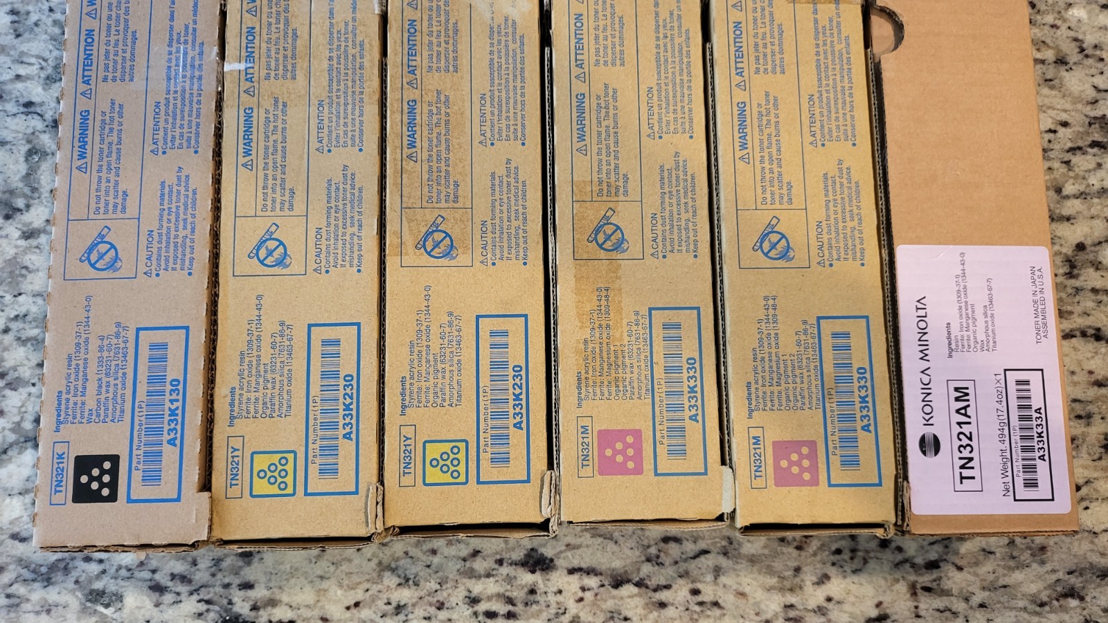 Konica Minolta 1-TN321K 3-TN321M 2-TN321Y Toners