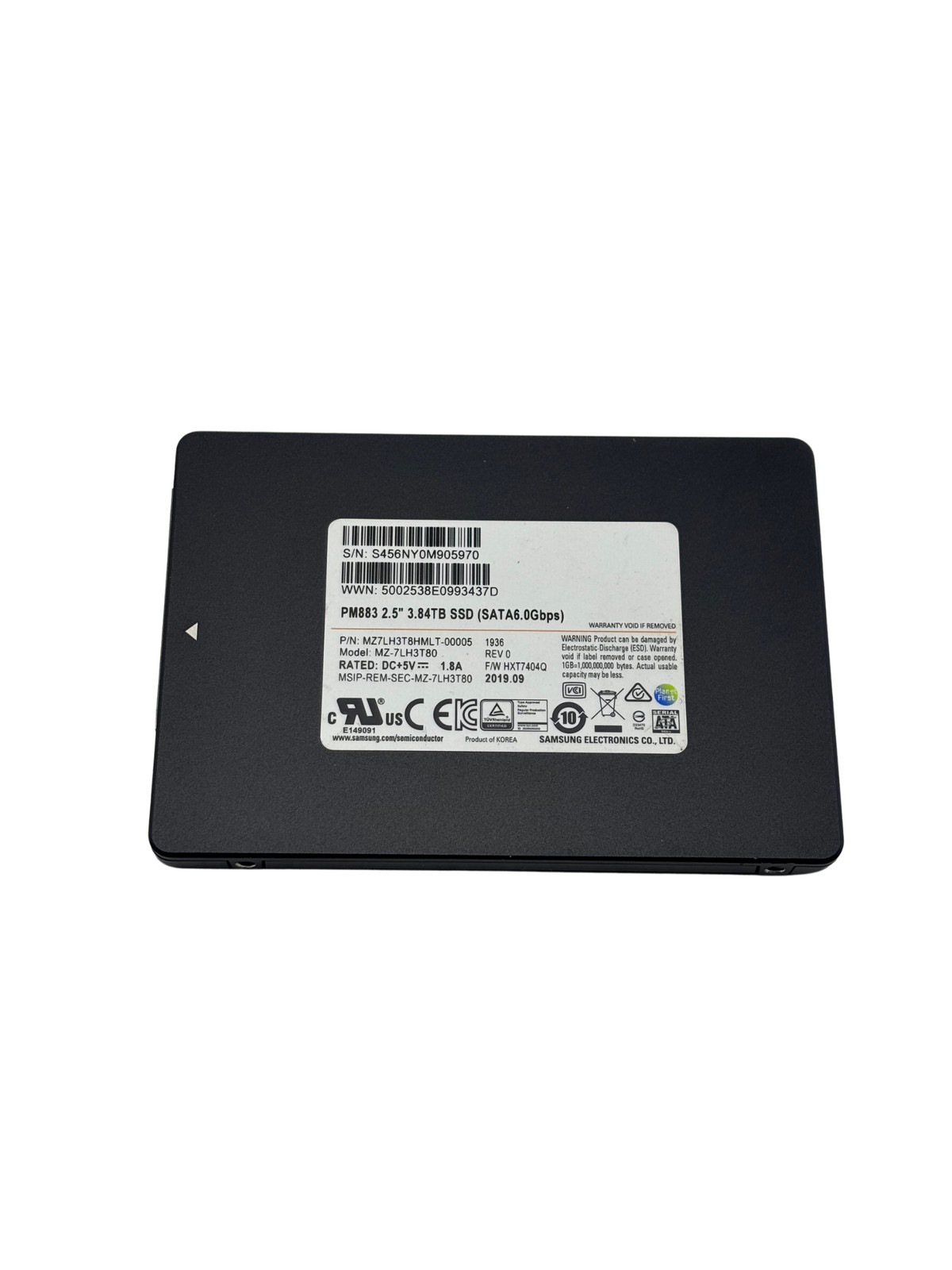Samsung MZ7LH3T8HMLT 3.8TB SATA 2.5 6G PM883 SSD 100% Health"