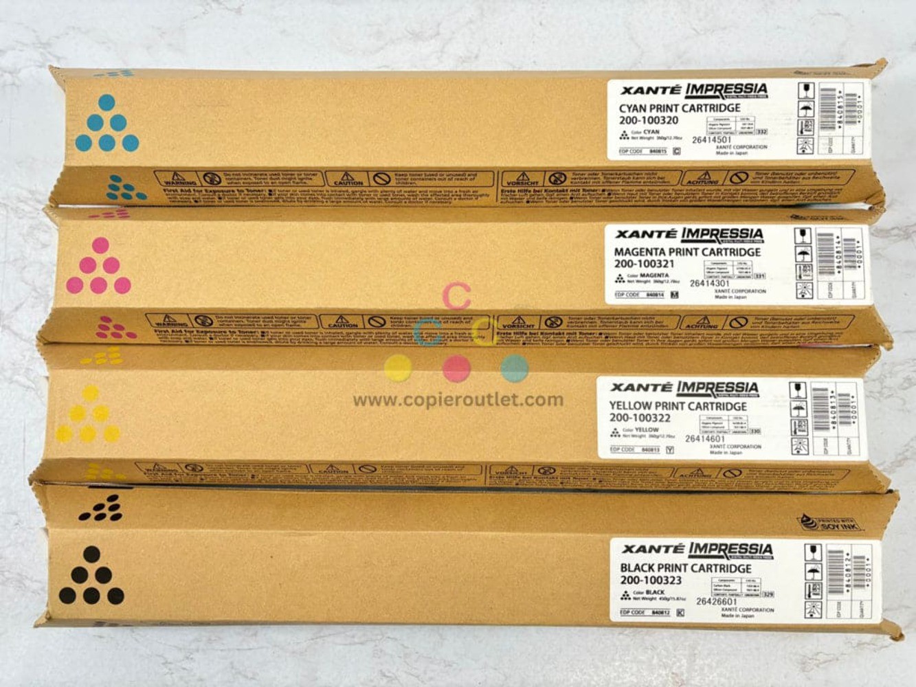 4 Genuine Xante Impressia CMYK Toners 200-100320,321,322,323 (840812,13,14,15)