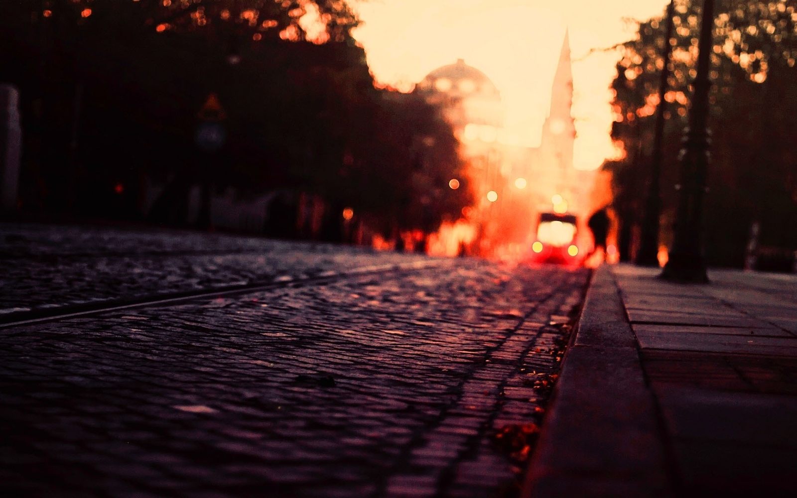 Landscape photography urban city warm colors fall road Custom Gaming Mat Desk