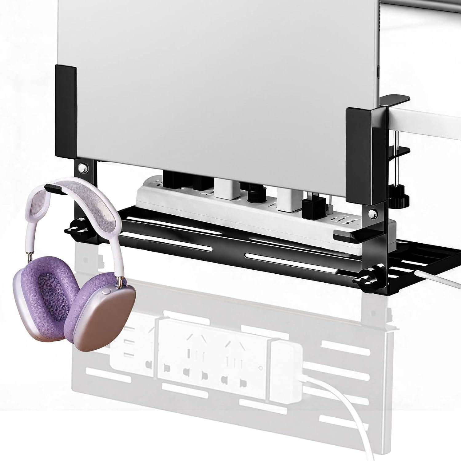 Desk Side Storage, Laptop Holder No Drill Clamp On Organizer Adjustable Laptop 
