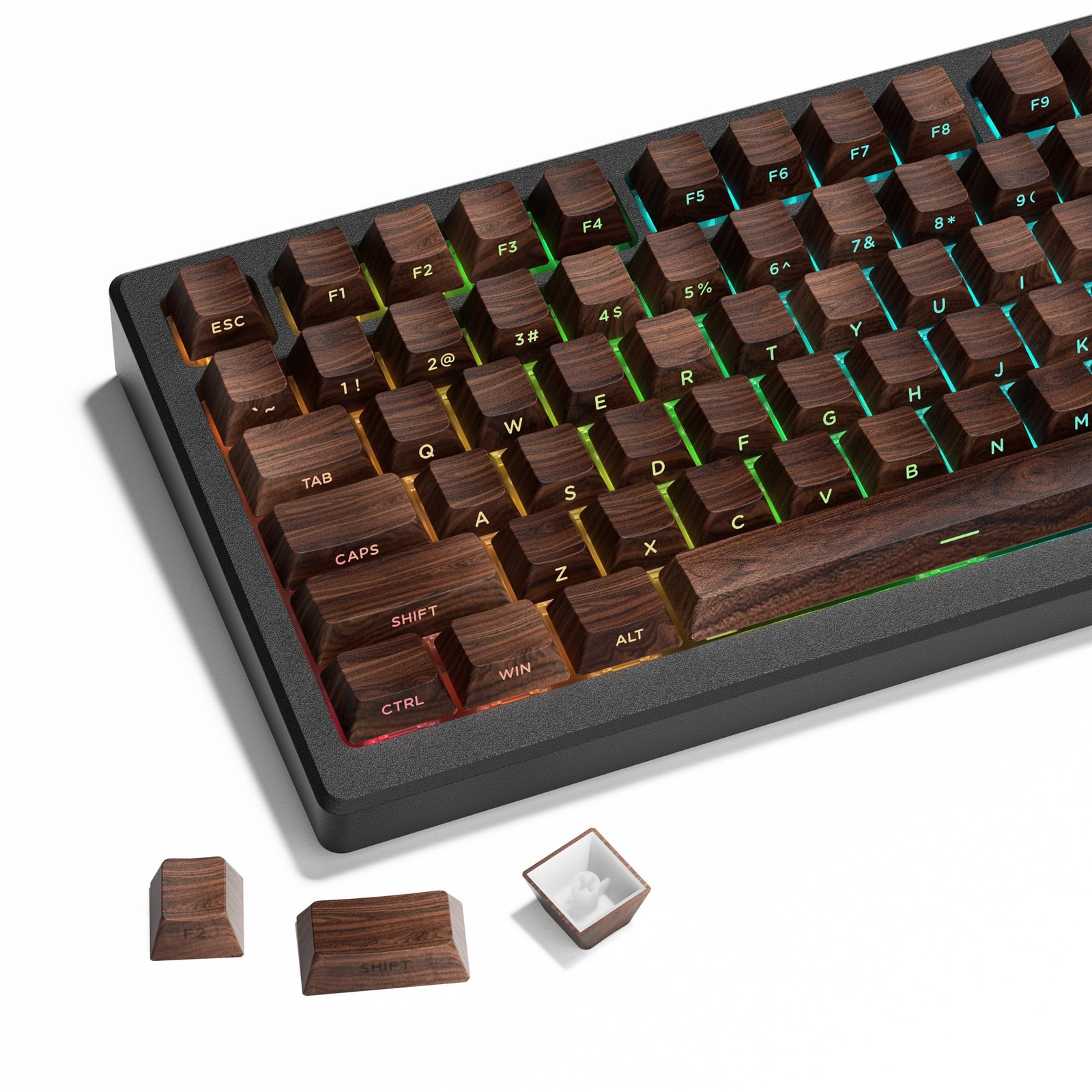 XVX PBT Keycaps - Side Print Shine Through Custom 60 Walnut Textures 