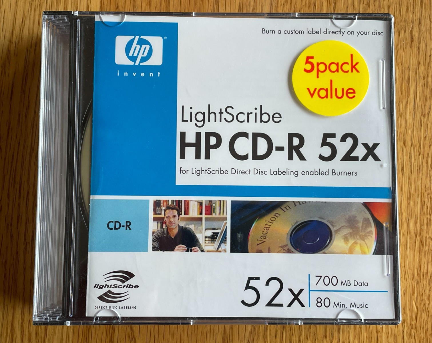 HP LightScribe CD-R 52x 700 MB Data/80 Min. Music 5-Pack NEW SEALED