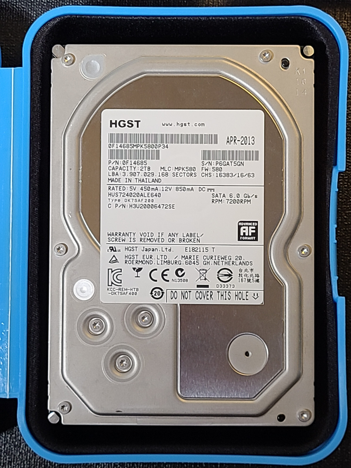 HGST 2TB  3.5" SATA Hard Drive 7200rpm HUS724020ALE640 P/N 0F14685