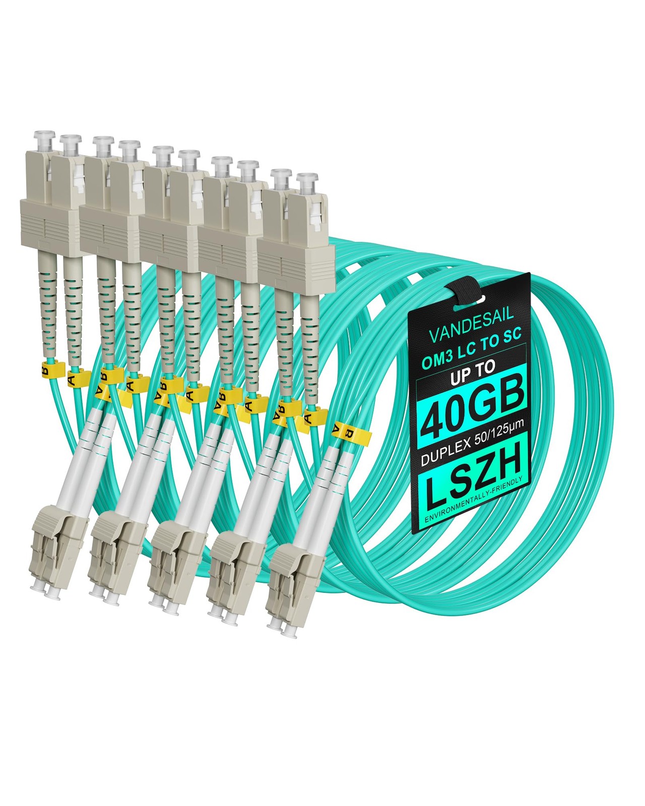 VANDESAIL SC to LC Fiber Patch 5 Pack Duplex
