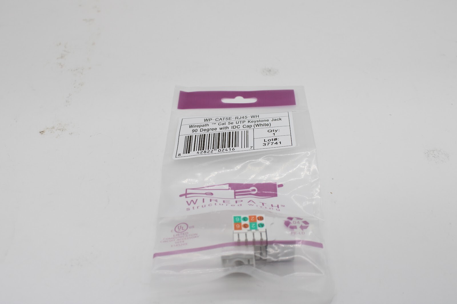 Wirepath WP-CAT5E-RJ45-WH Cat 5e RJ45 UTP Keystone Insert - 90 Degree Lot of 15