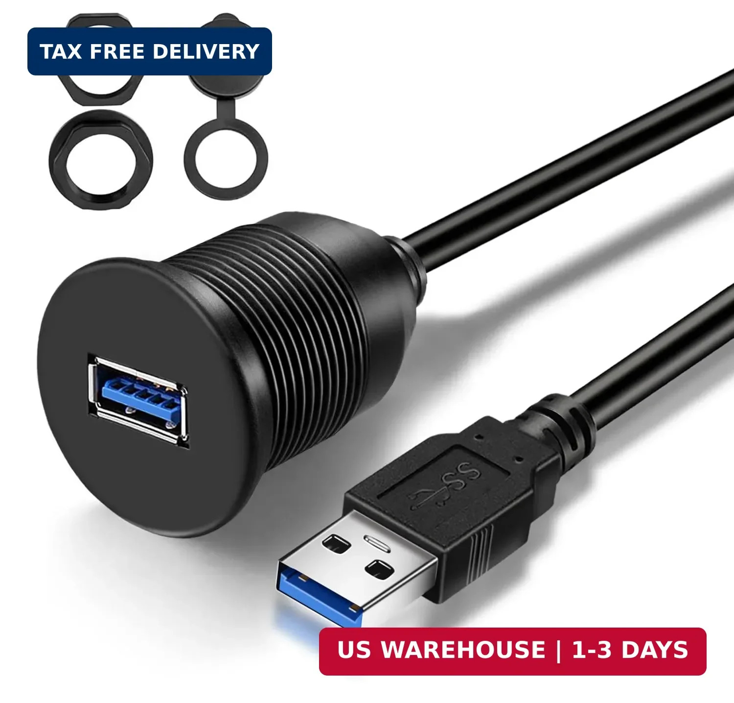 Single Port USB 3.0 Car Flush Mount Cable USB Dash Mount Adapter