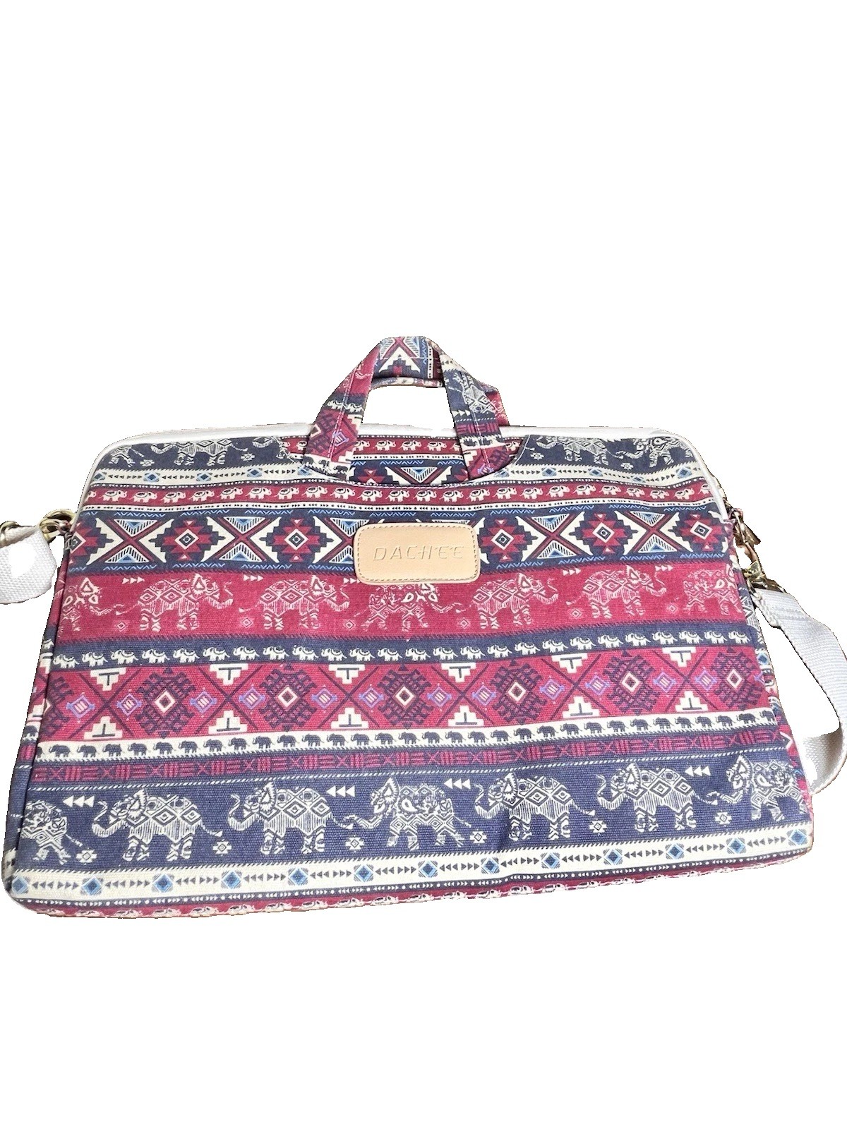 Dachee Laptop Shoulder Messenger Bag Red Elephant Pattern Canvas Waterproof 15"