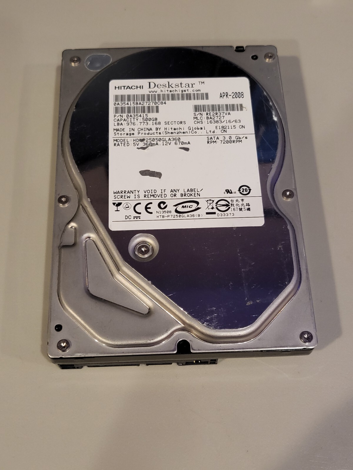 Hitachi Deskstar 7K1000.C HDS721050CLA362 500GB 7200RPM 3.5 Inch Hard Drive