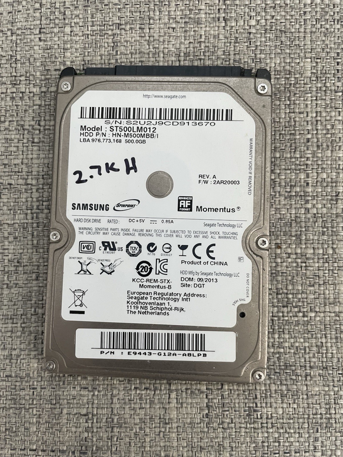 Samsung ST500LM012 500GB 5400RPM 2.5" for Laptop, Xbox and PlayStation. 