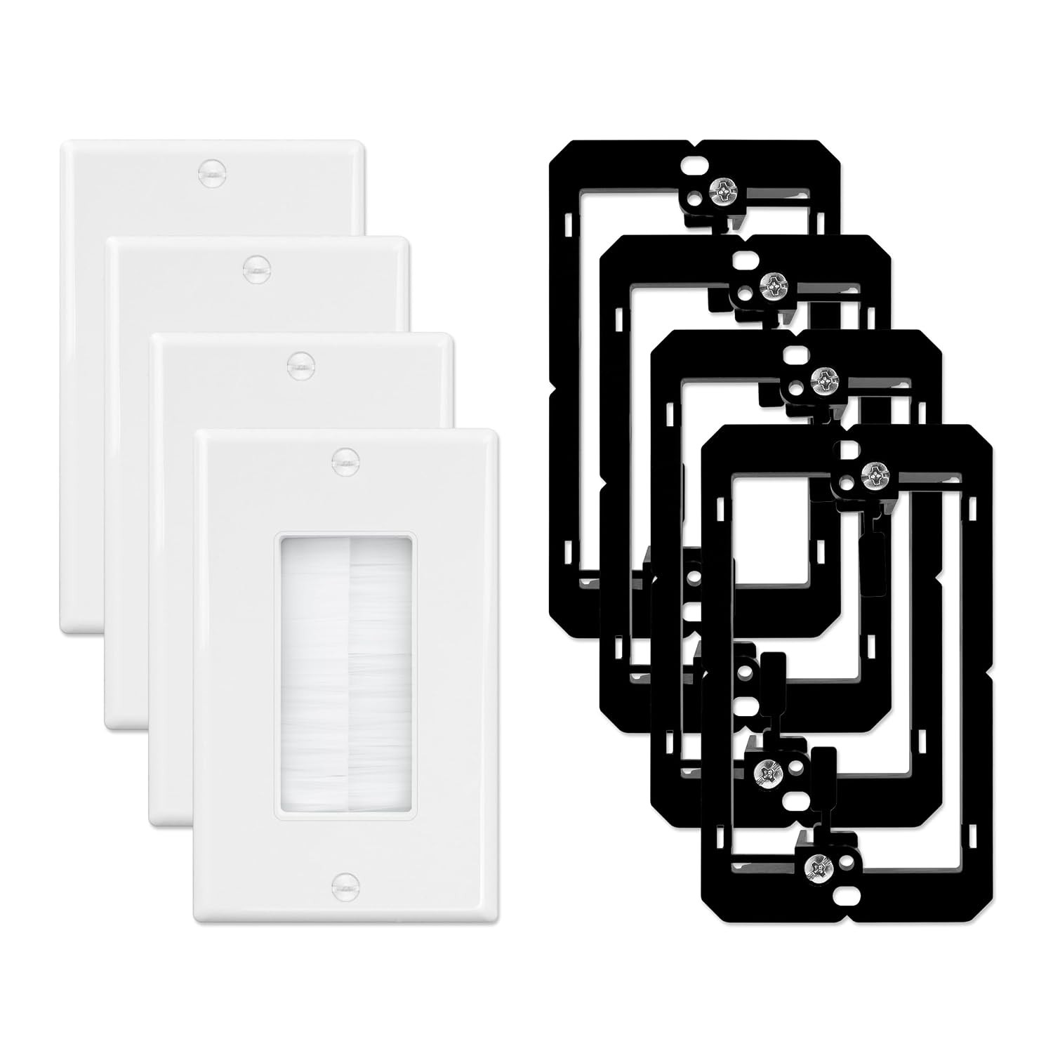 Low Voltage White Brush Wall Plate 4 Pack Mounting Bracket Set