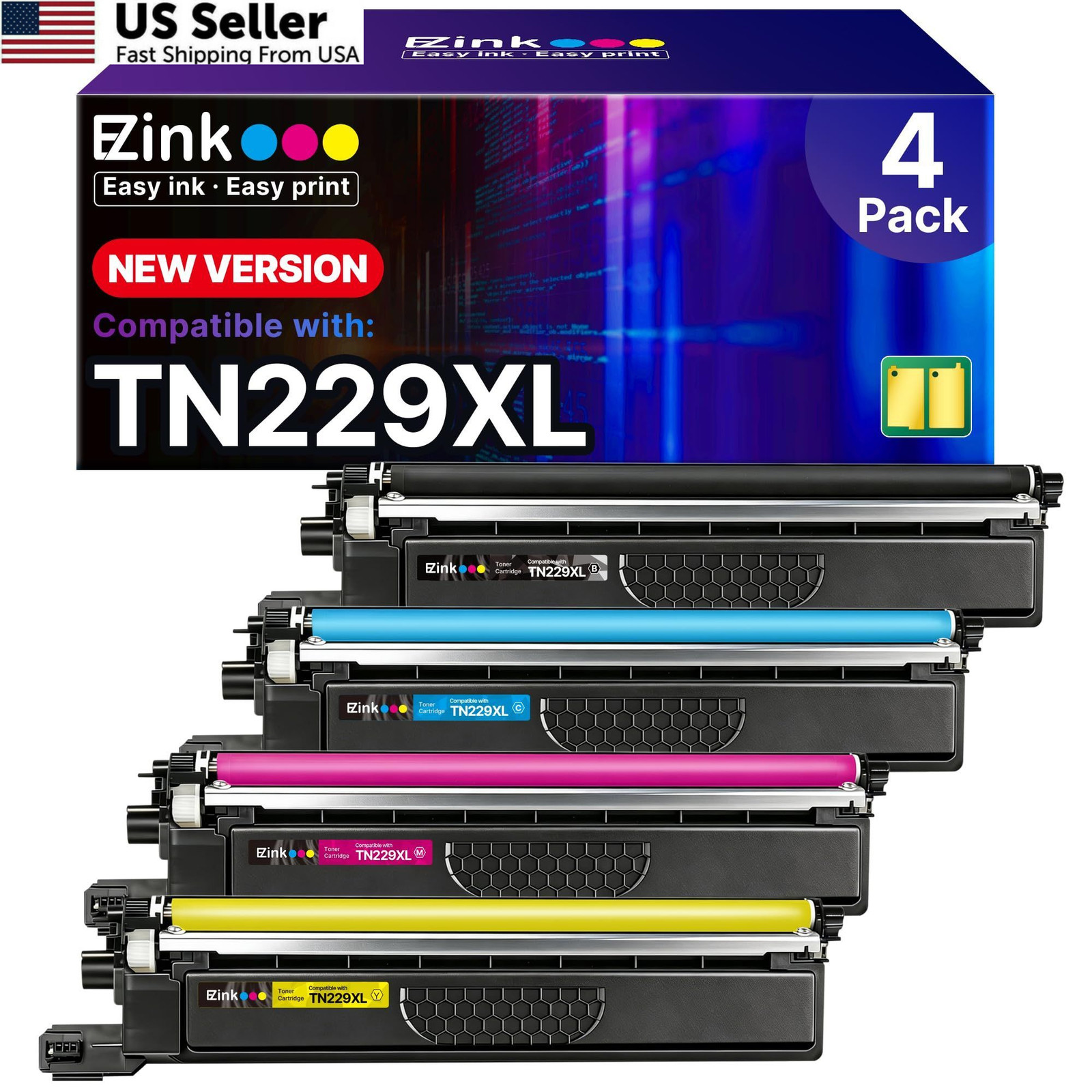 E-Z Ink TN229XL TN229xl-4P, Black Cyan Yellow Magenta-4PK