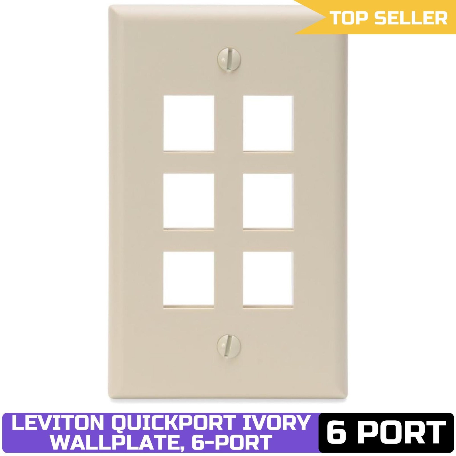 Leviton 41080-6IP QuickPort Wallplate, Single Gang, 6-Port, Ivory