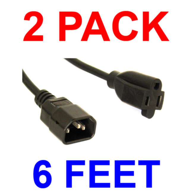 2Pack IEC 320 C14 Male Plug to NEMA 5-15R 3 Prong Female Power Cord Cable 6 Feet