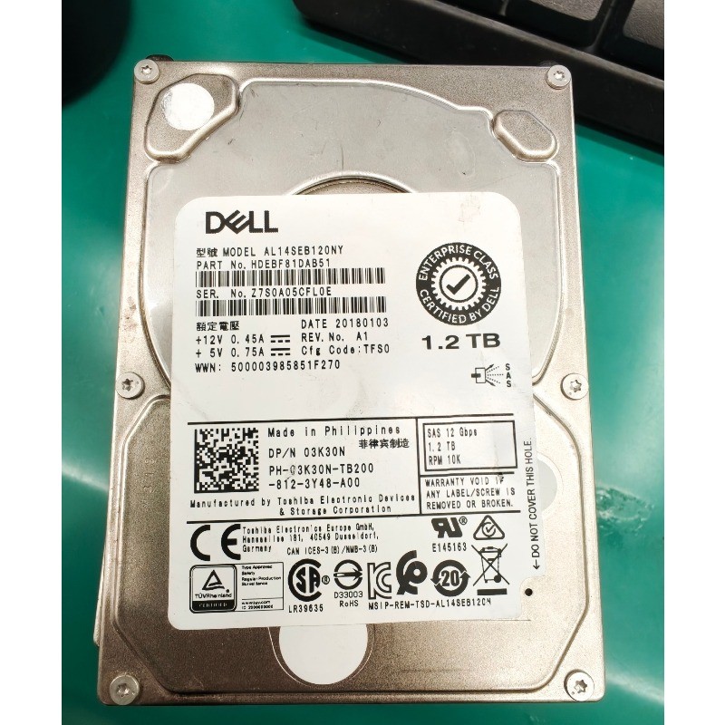 Dell 03K30N AL14SEB120NY 1.2TB 10K SAS 12Gbps 2.5" Server HDD,90%+Health