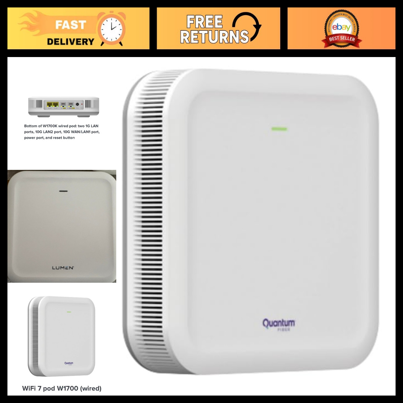 WiFi 7 Router, Lumen Quantum Fiber W1700K, High-Speed Wired POD for Centurylink
