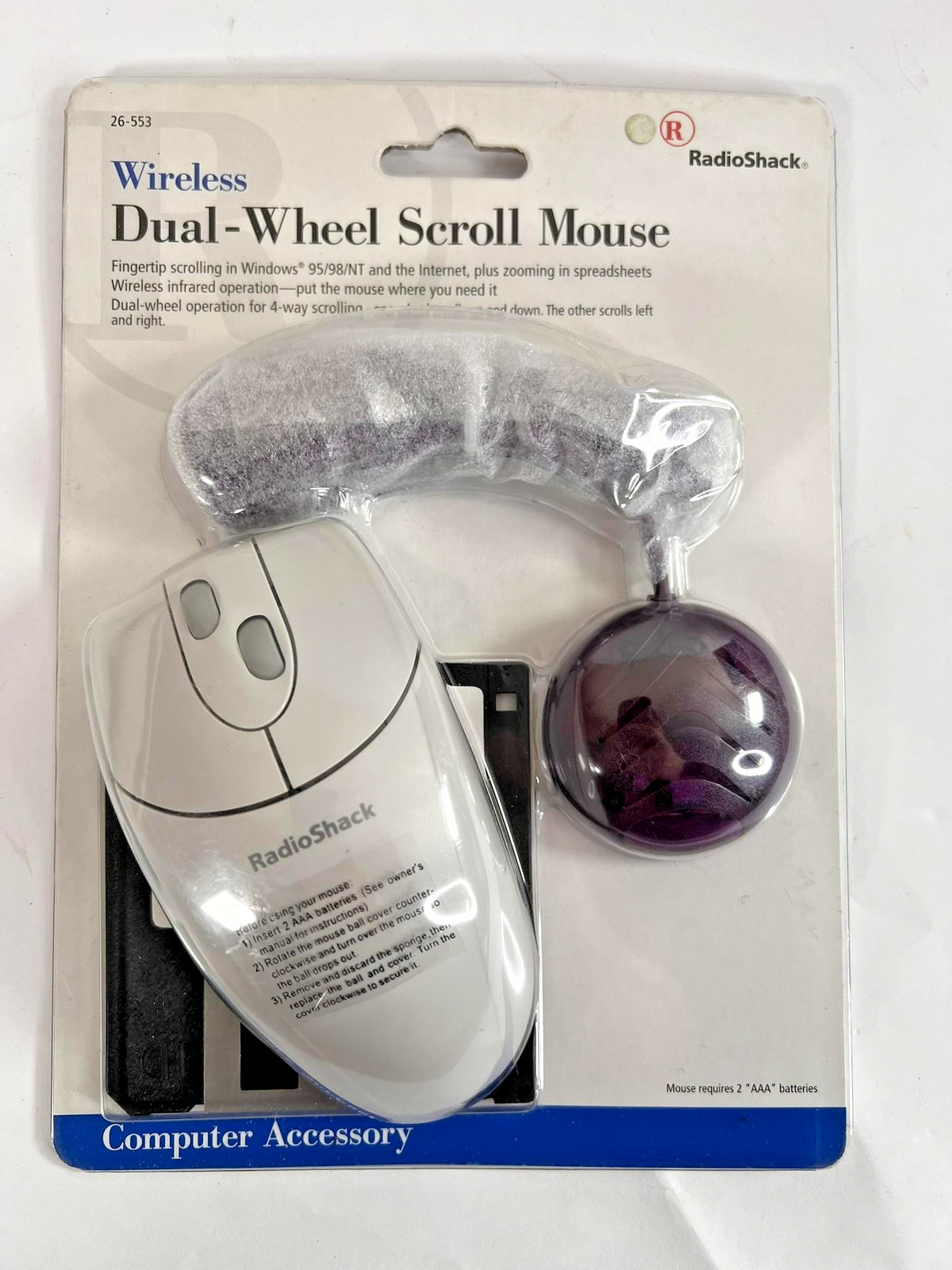 Vintage RadioShack Wireless Dual-Wheel Scroll Mouse PS/2 26-553 New Sealed