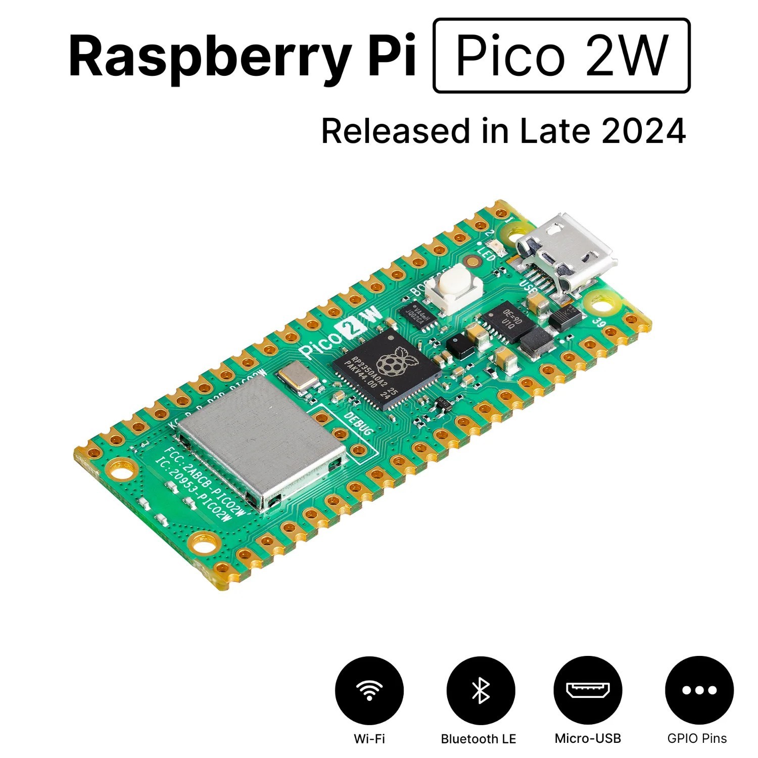 Raspberry Pi Pico 2 W (SC1633) Bluetooth 5.2, WiFi, RP2350 - US Seller 🇺🇸
