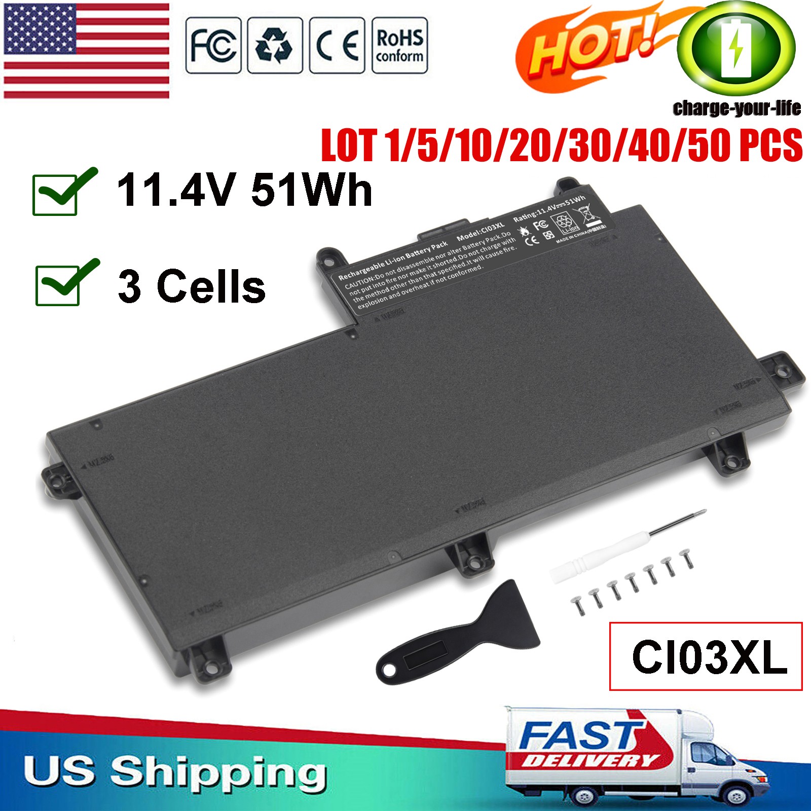 ✅LOT CI03XL Battery For HP ProBook 640 645 G2 650 655 G2 HSTNN-UB6Q 801554-001