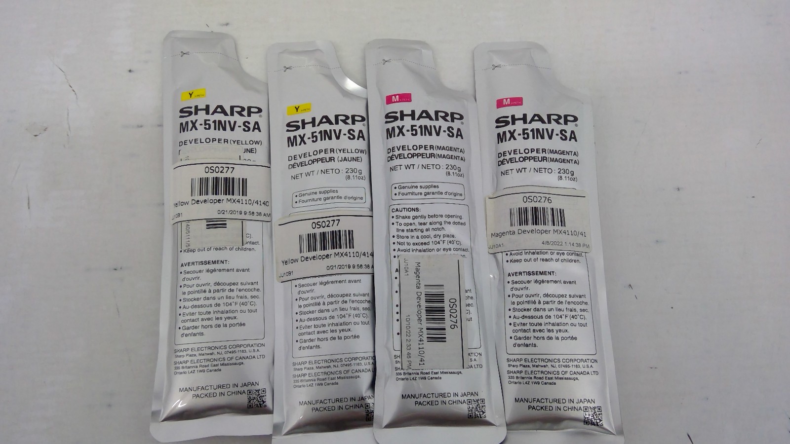 Genuine Sharp MX-4110N/MX-5141N Y & M Developer *Lot of 4* MX-51NV-SA MX51NVSA