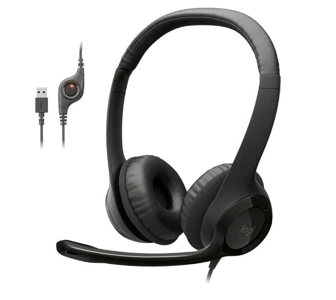 Logitech H390 USB Stereo Headphones with Microphone Boom, Inline Controls Black