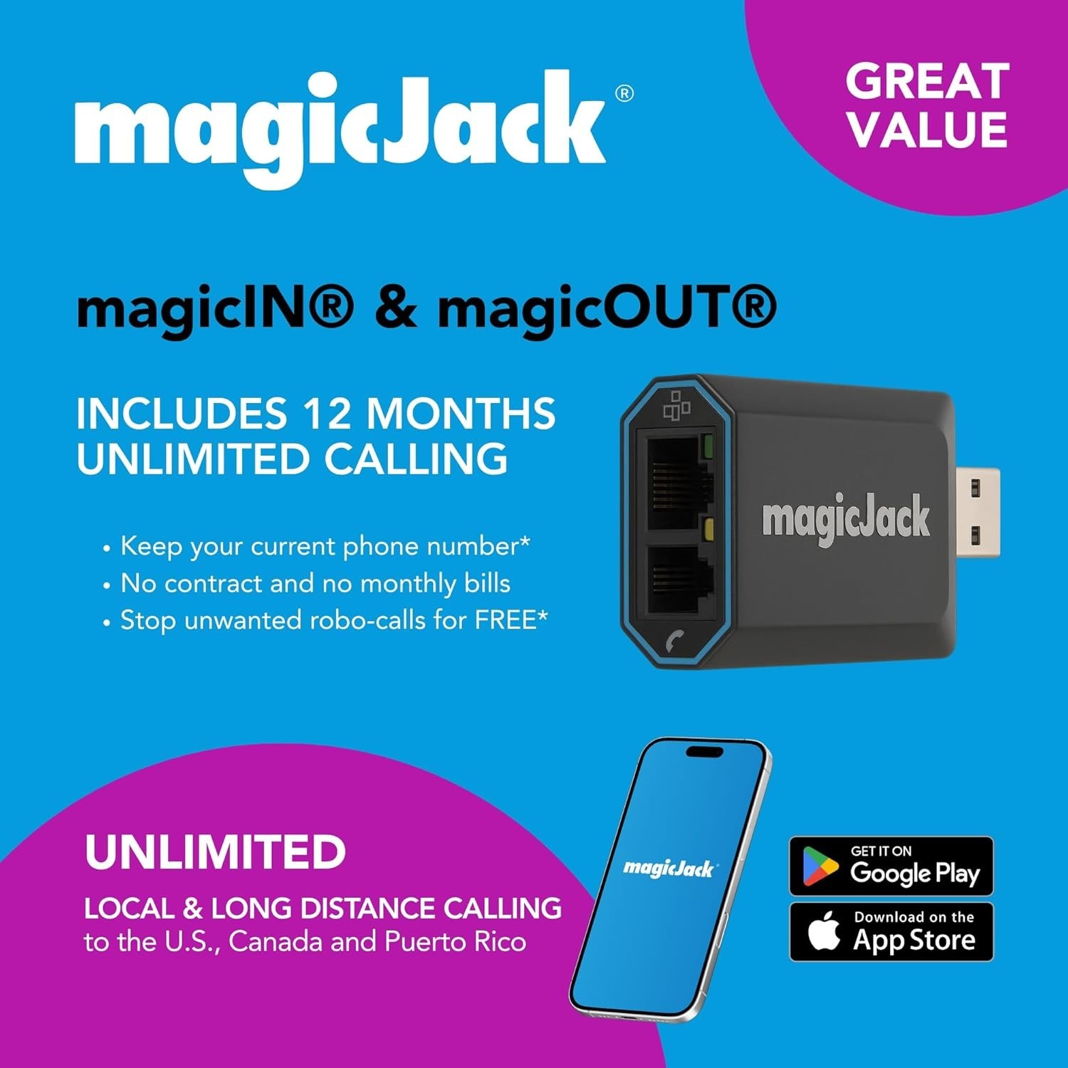 MagicJack, New 2023 VOIP Phone Adapter, Portable Home and On-The-Go Digital to |