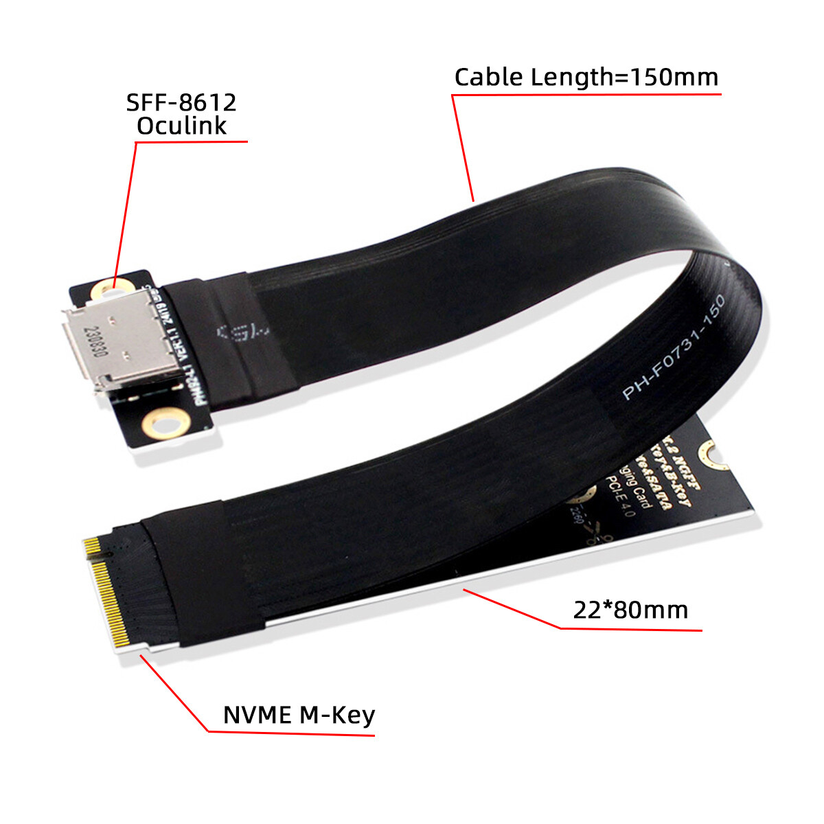 CY Oculink SFF-8612 to PCI-E4.0 NVME M2 M-Key Host Ribbon Flex Extension Adapter