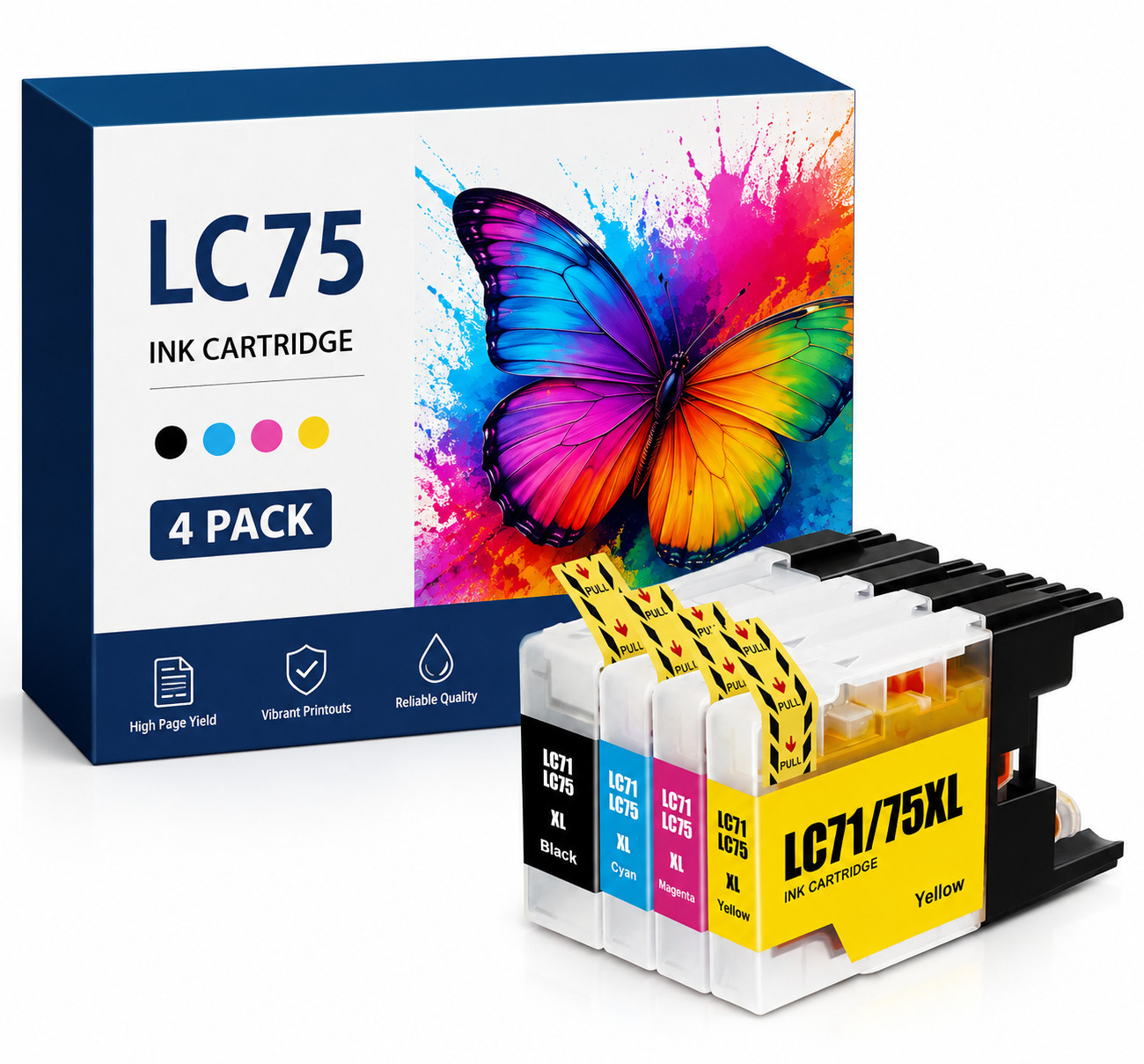 LC75 4Pack (BK/C/M/Y) Ink Cartridge Replacement for Brother LC71 Ink MFC-J5910DW