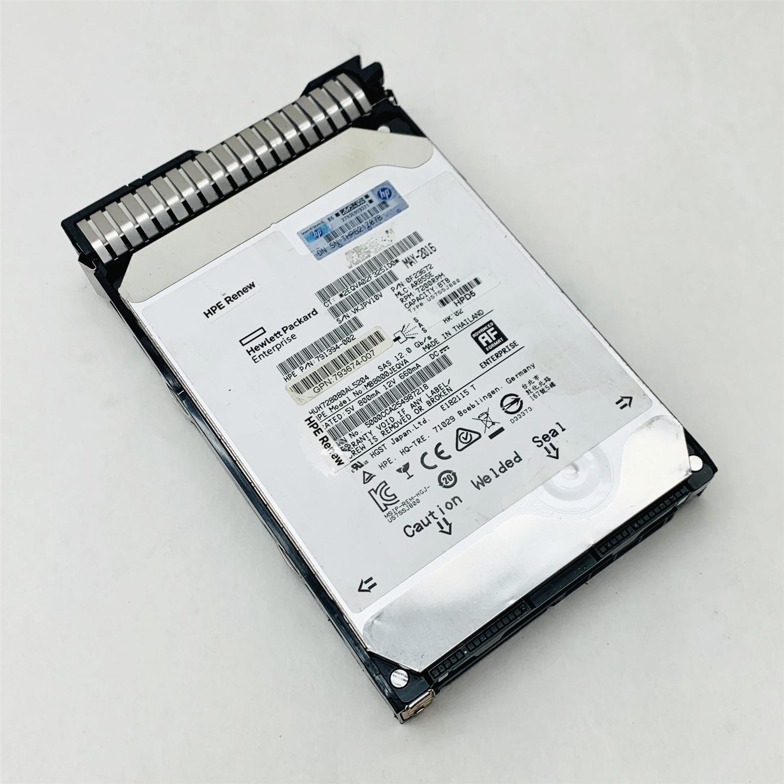 HPE MB8000JEQVA 8TB 3.5" SAS 12G 7.2K Server HDD 791394-002 w/Caddy (99% Health)