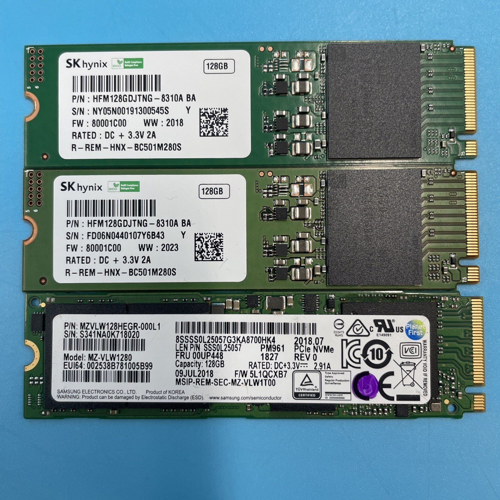 (LOT OF 3) *MIXED BRANDS* 128GB SSD M.2 NVMe 80mm 2280 SATA Solid State Drives