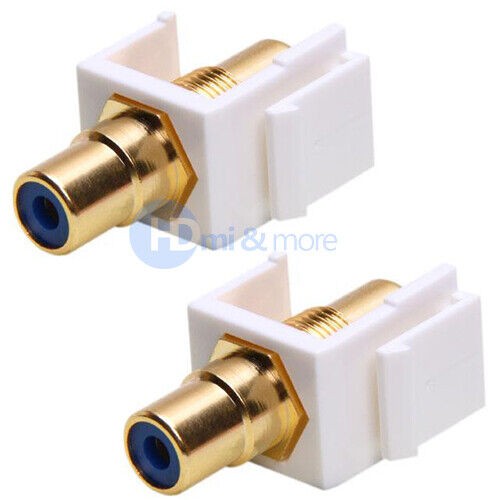 2x RCA Keystone Jack Modular RCA w/ Blue Center White