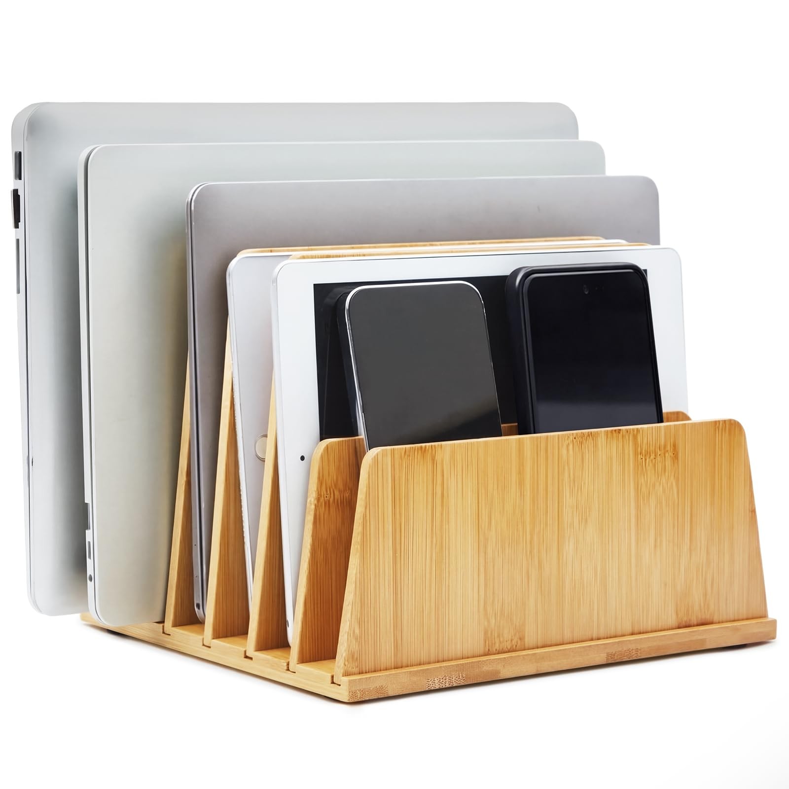Multi Device Organizer, 6 Slots Vertical Laptop Storage Rack, Computer Chargi...