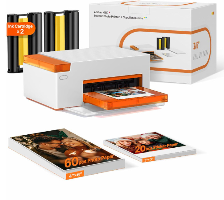 Impresora Fotográfica Bluetooth Portátil con 80 Hojas 4x6 y 3", 2 Cartuchos