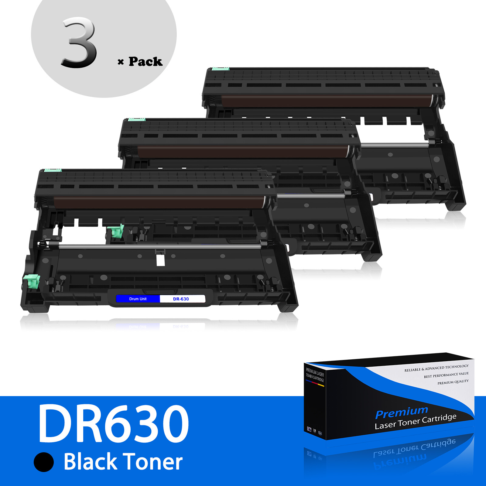 3PK DR630 Drum Unit for Brother DR-630 MFC-L2720DW HL-L2360DW DCP-L2300D