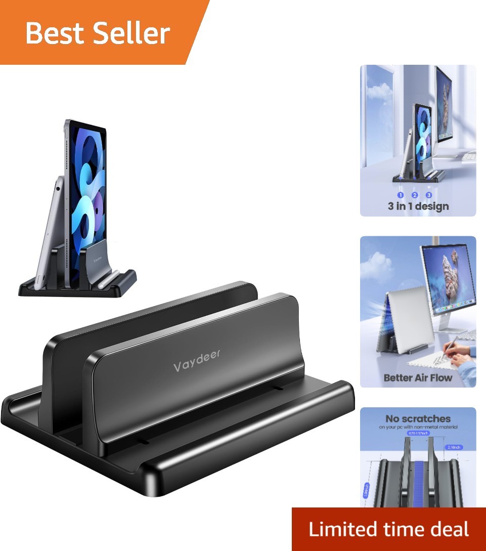Elegant Black Adjustable Laptop Holder - Perfect for Mac, HP, Dell up to 17.3"