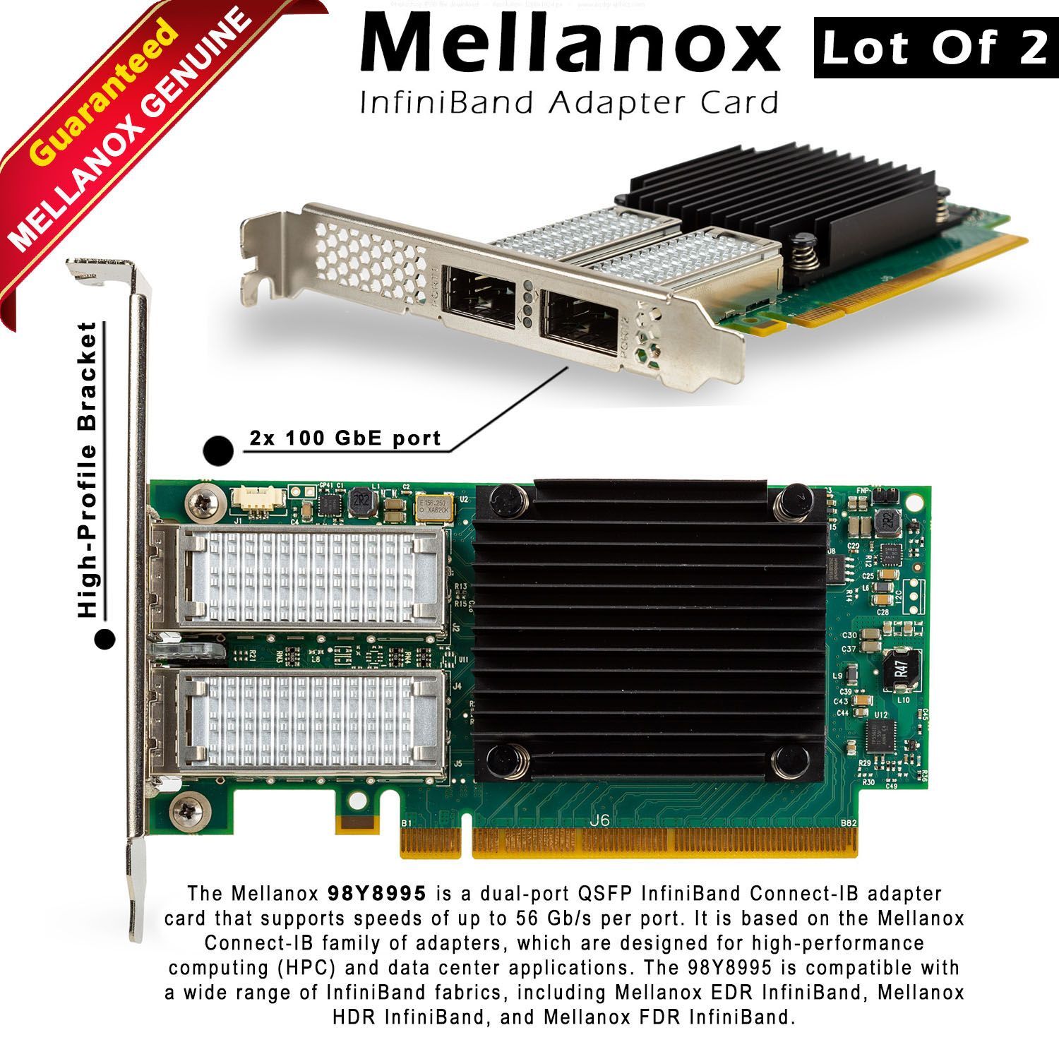 Lot of 2 IBM 98Y8995 Mellanox CB194A 2-Ports 56GB Connect-IB InfiniBand Adapter