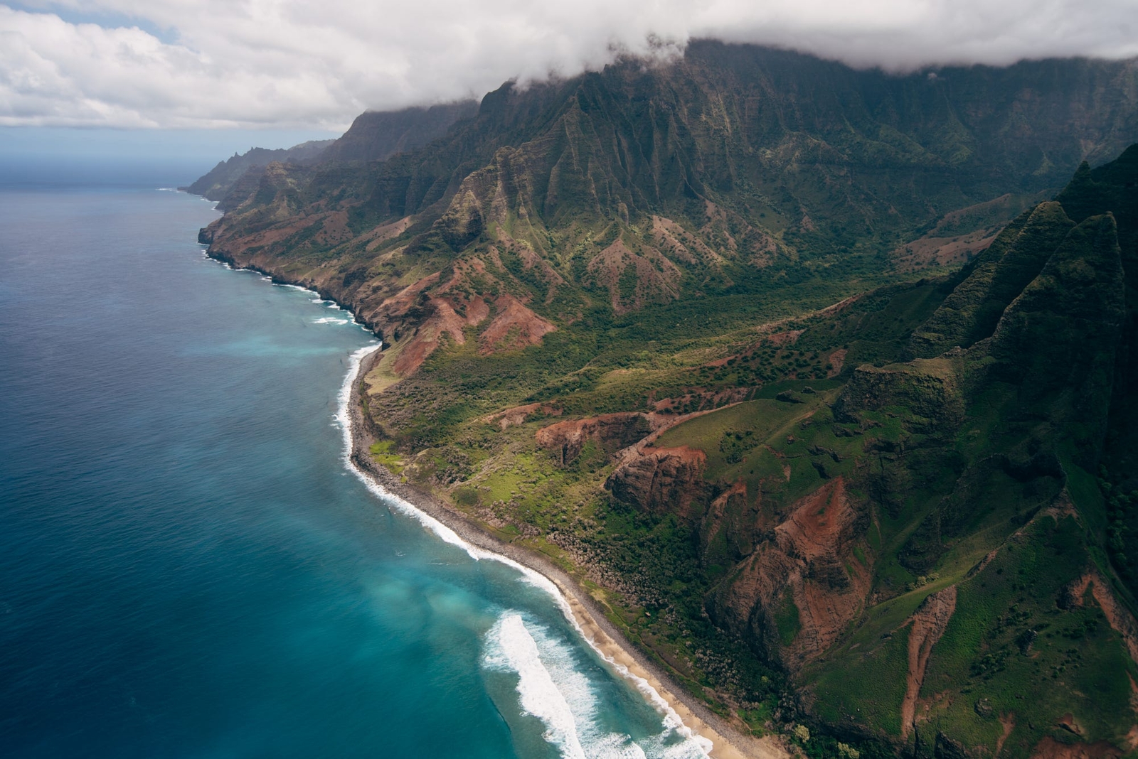 Landscape nature hawaii mountains clouds water aerial Custom Gaming Mat Desk