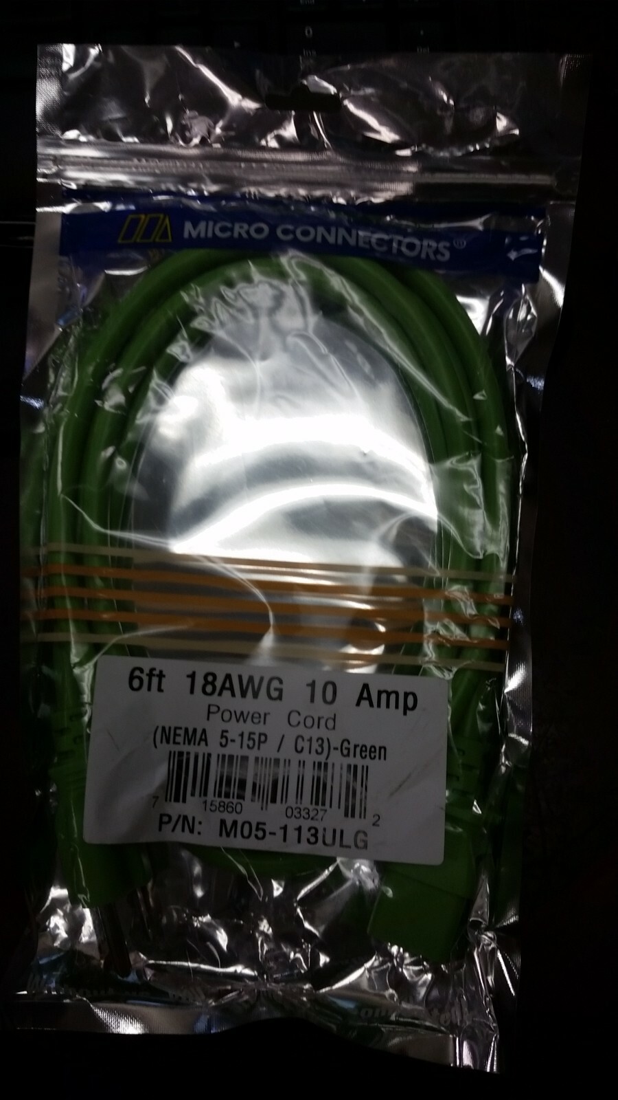 Lot of 15 Micro Connectors 6ft 18AWG 10A Power Cord M05-113ULG Green